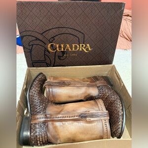 Cuadra Woven Leather Western Boots - Brown and Tan